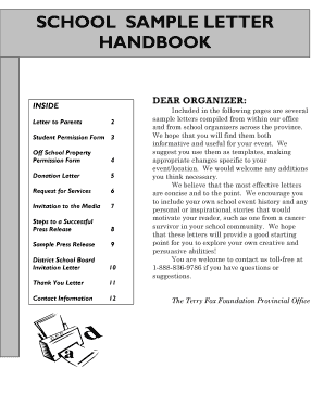 SCHOOL SAMPLE LETTER HANDBOOK - Terry Fox Foundation