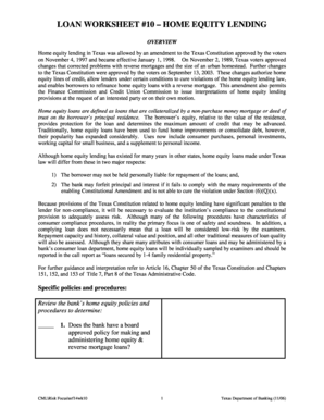 Texas Home Equity Lending Compliance Worksheet