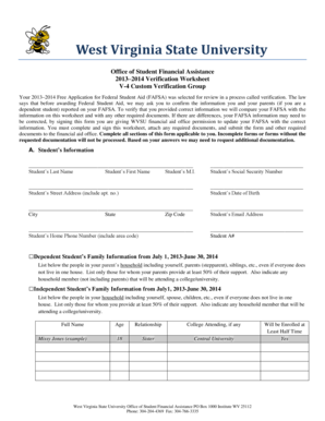 2013-2014 Verification Worksheet