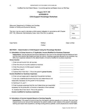 Wisconsin Child Support Percentage Worksheet