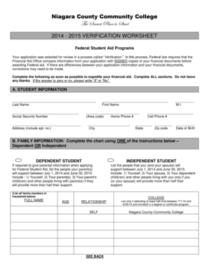 2014-2015 Verification Worksheet