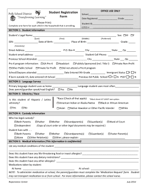 Polk School District Student Registration Form