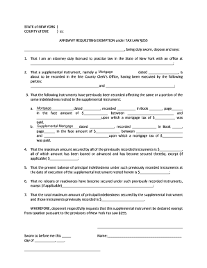 Affidavit Requesting Exemption under New York Tax Law §255