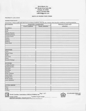 North Carolina Move-In Inspection Form