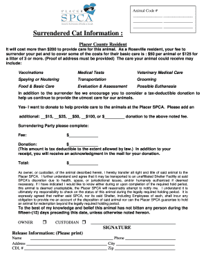 Placer County Cat Surrender Form