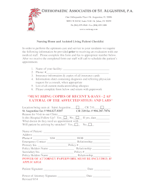 Nursing Home Patient Checklist