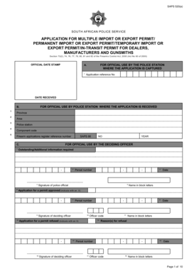 SAPS 520(a) Firearm Import/Export Permit Application