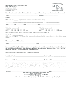 NYC Half Marathon Registration and Credit Card Form