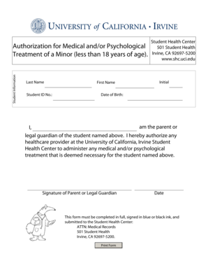 Authorization for Medical Treatment of a Minor