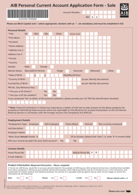 AIB Personal Current Account Application Form