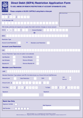 SEPA Direct Debit Restriction Application Form