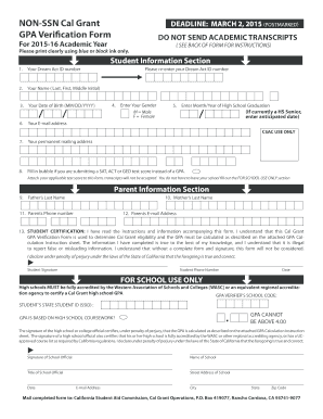 Cal Grant GPA Verification Form