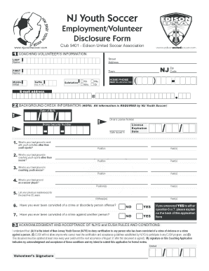 NJ Youth Soccer Coaching Volunteer Disclosure Form