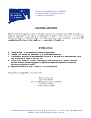 Connecticut OSHA Complaint Form