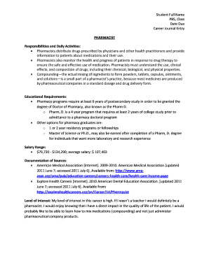 Career Journal Entry Form