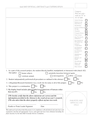 Intel ISEF Abstract and Certification Form