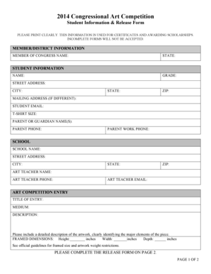 2014 Congressional Art Competition Student Form