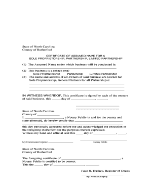North Carolina Assumed Name Certificate