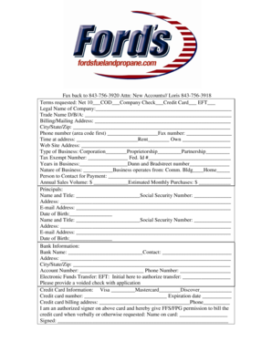 New Accounts Credit Application Form