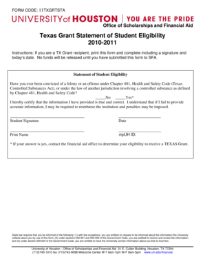 Texas Grant Statement of Student Eligibility