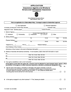 Insurance Agents and Brokers Errors and Omissions Application