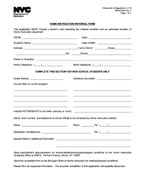 Home Instruction Referral Form