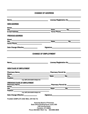 Kentucky Change of Address and Employment Form