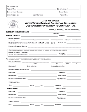 City of Moab Water Sewer Garbage Collection Application