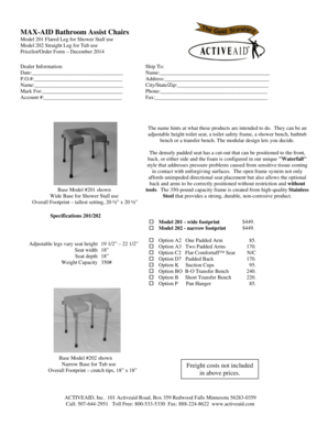 Bathroom Assist Chair Order Form