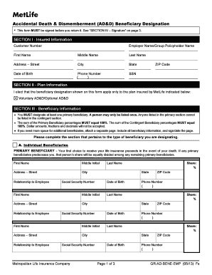 Accidental Death & Dismemberment Beneficiary Designation