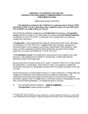 Certification Regarding Correspondent Accounts for Foreign Banks