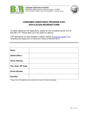 California Consumer Assistance Program Application Reorder Form