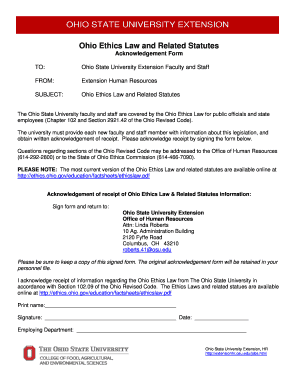 Ohio Ethics Law Acknowledgement Form