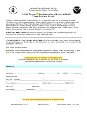 Greater Atlantic Vessel Operator Permit Application