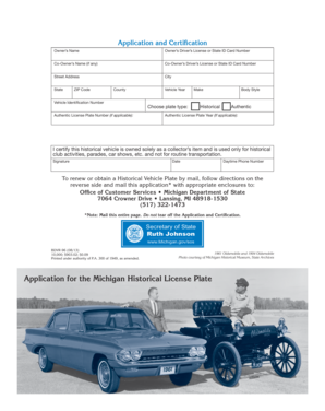 Michigan Historical Vehicle License Plate Application