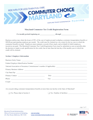 Maryland Commuter Tax Credit Registration Form