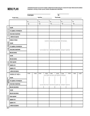 Child Care Food Program Menu Plan