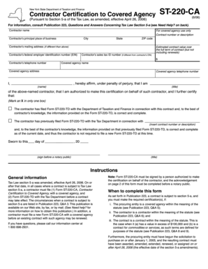 New York State Contractor Certification Form ST-220-CA