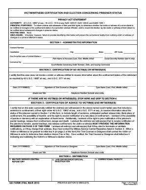 Victim/Witness Certification and Election Concerning Prisoner Status