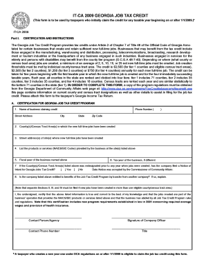 Georgia Job Tax Credit Form IT-CA 2009