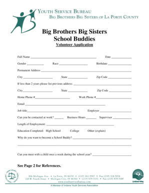 Big Brothers Big Sisters School Buddies Volunteer Application