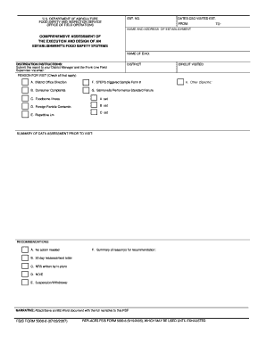 FSIS Form 5000-8 Food Safety Assessment
