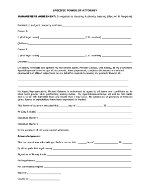 Specific Power of Attorney for Housing Authority Leasing
