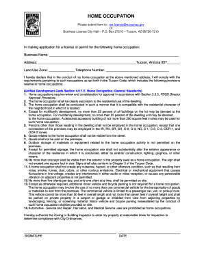 Tucson Home Occupation License Application