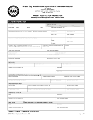 Bristol Bay Area Health Patient Registration Form