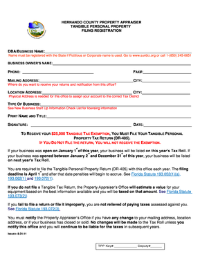 Hernando County Tangible Personal Property Filing Registration