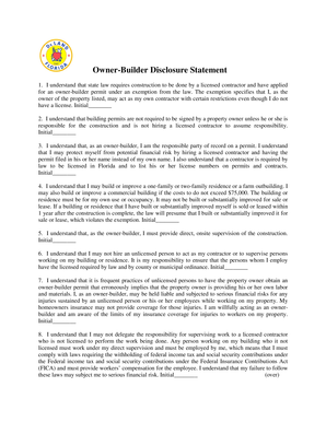 Florida Owner-Builder Disclosure Statement