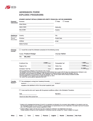 Modulo di Ammissione Programmi Diploma IED