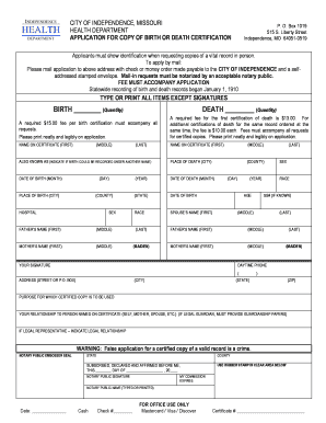 Application for Copy of Birth or Death Certification