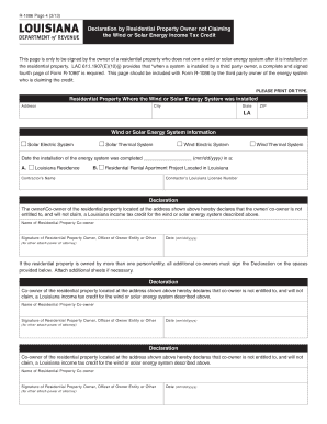 Louisiana R-1086 Wind or Solar Energy Tax Credit Declaration